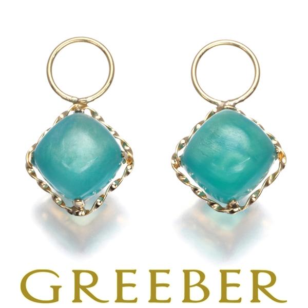 シーブルーカルセドニー 0.90ct/0.90ct チャーム ピアス K18YG GENJ  