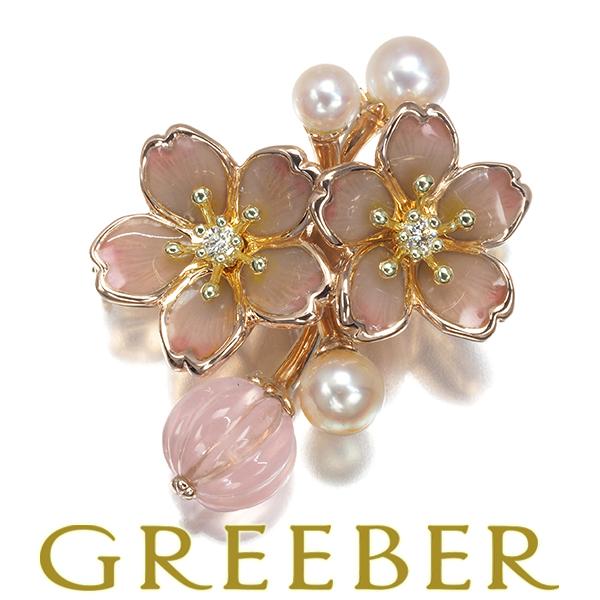 MIKIMOTO ミキモト ブローチ ローズクォーツ パール 真珠 ダイヤ