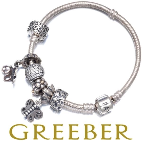 パンドラ ブレスレット キュービックジルコニア フラワー 蝶 クリップ