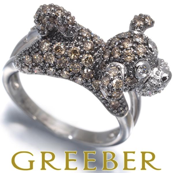 ブラウン＆クリア ダイヤ ダイヤモンド 1.65ct パヴェ 犬 イヌ