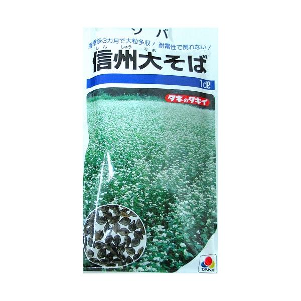 信濃大学農学部で育成された大粒のそば品種です。農学部の氏原氏が育成して、農林水産省に種苗登録されたそば品種です。栽培が容易で収量が多いタイプです。種実が通常よりも大きく、増収性に優れています。〇中間地、暖地で７月中旬から８月上旬に種蒔き可能です。