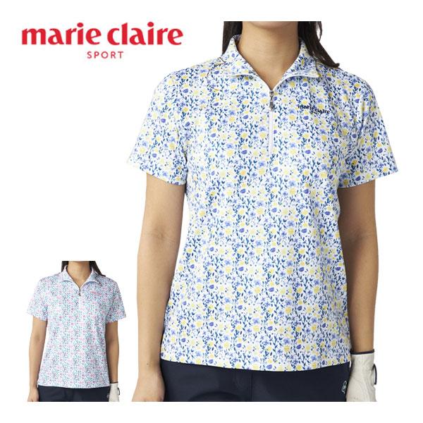 Marie Claire（マリ クレール） 花柄 ハーフジップ 半袖シャツ ゴルフ 