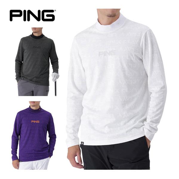 【グレー】凸凹PLAYロゴジャカード長袖ハイネックシャツ <PERFORMANCE> (MENS) PING APPAREL｜凸凹PLAYロゴジャカード長袖ハイネックシャツ