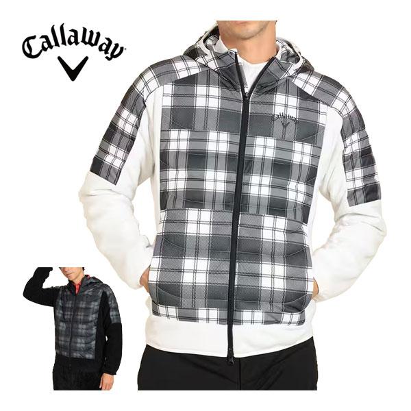 キャロウェイ メンズ ゴルフウェア スターストレッチ フリース チェックプリント ハイブリッド フーディ 中綿 ブルゾン C23217109 2023年秋冬モデル M-3L Callaway（キャロウェイ） メンズ ゴルフウェア スターストレッチ