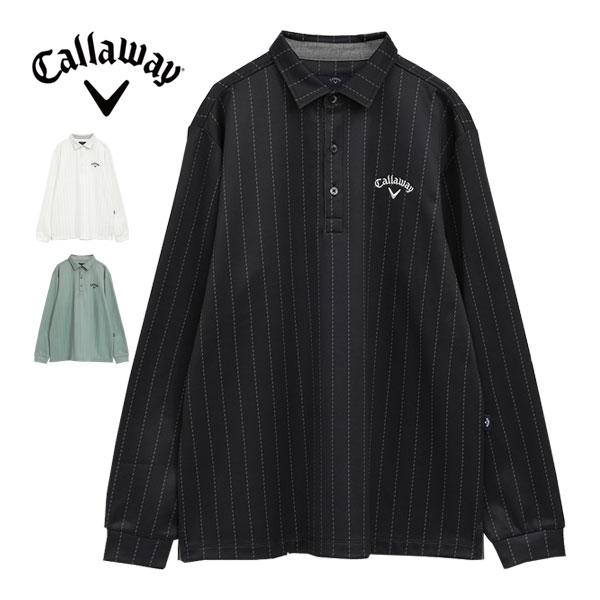 キャロウェイ 裏起毛 ストライププリント 長袖 ポロシャツ ゴルフ
