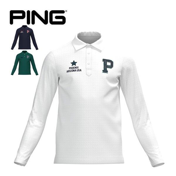 PING（ピン） 千鳥 ジャカード 裏起毛 長袖 ポロシャツ ゴルフウェア