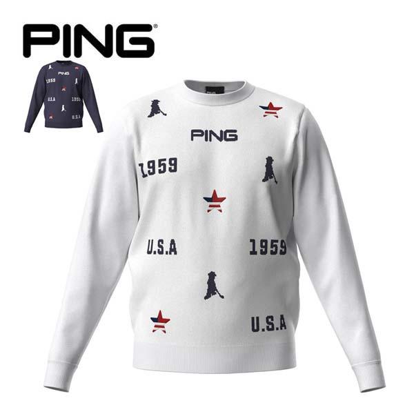 PING（ピン） USA柄 ジャカード クルーネック ニット ゴルフウェア