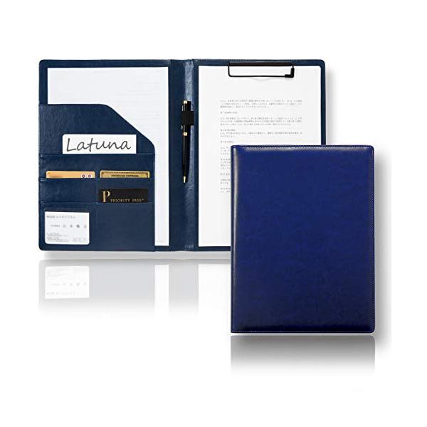 他サイト： Latuna バインダー A4 クリップボード ファイル 2つ折り クリップ 贈り物 PU 名刺入れ 多機能 ペンホルダー ポケット付き (ネイビーブの商品画像