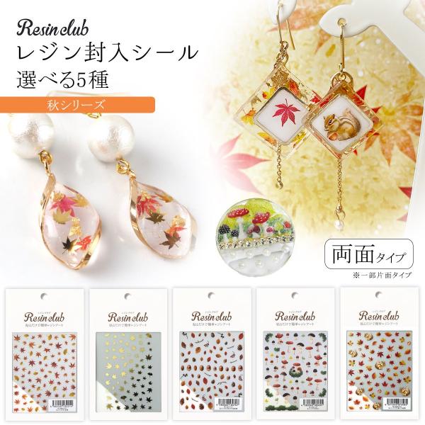 シール レジンクラブ レジン封入シール 両面タイプ 秋 紅葉 落ち葉 どんぐり きのこ 森 和風 両面印刷 透明 封入パーツ UVレジン クラフト Resin Club 選べる5種
