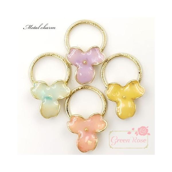 金属カラーチャーム 3弁花リング 全4色 10個 1910 エポ フラワー