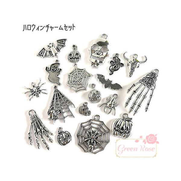 はなさま専用ページ♪ハロウィンチャーム♪ 金属チャーム ハロウィン シルバーカラー 18個セット 2109 j6-4695