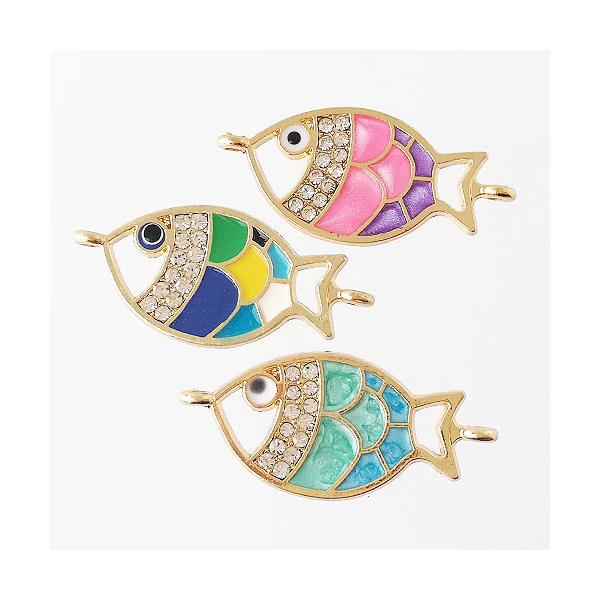 【商談中です】ハンドメイドコネクターチャーム⭐夏の思い出 金属カラーチャーム フィッシュ 魚 コネクター カラフル 2個 海 ガラス