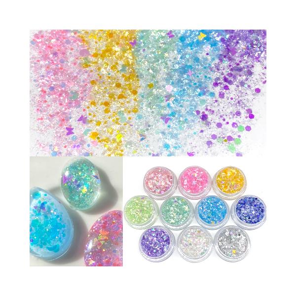 ラメ グリッター レジン 封入 パーツ 素材 オーロラ ホログラム レジンクラフト ネイル 1個 2312 rp-343 GreenRoseYumi