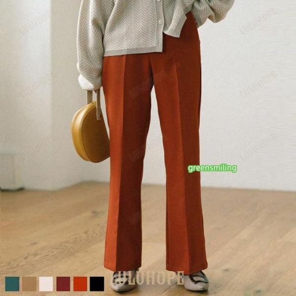 商品 商品説明   すらっと脚長！オトナの上品カラーのセミフレアスラックス?  少し光沢感のある生地を使用し、高級感のある大人カラーなパンツに仕上げました。 裾に向かって少しボリュームを持たせたセミフレアシルエットが旬ポイント！  センター...