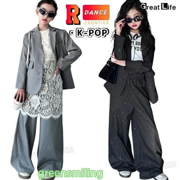 黒 グレー ダンス スーツ キッズダンス 衣装 ヒップホップ セットアップ k-pop 衣装 パンツスーツ 子ども キッズ ダンス衣装 ダンス スーツ キッズ へそ出し ト