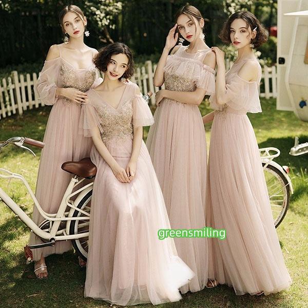 【サイズ有XS/S/M/L/XL/2XL】ブライズメイド ドレス ロング丈 二次会 大きいサイズ 結婚式 体型カバー 半袖