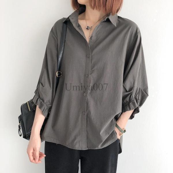 春物 レディース シャツ ブラウス 服 レディース ブラウス レディース 七分袖 春夏 シャツブラウス パフスリーブ フォーマル vネック 前後差