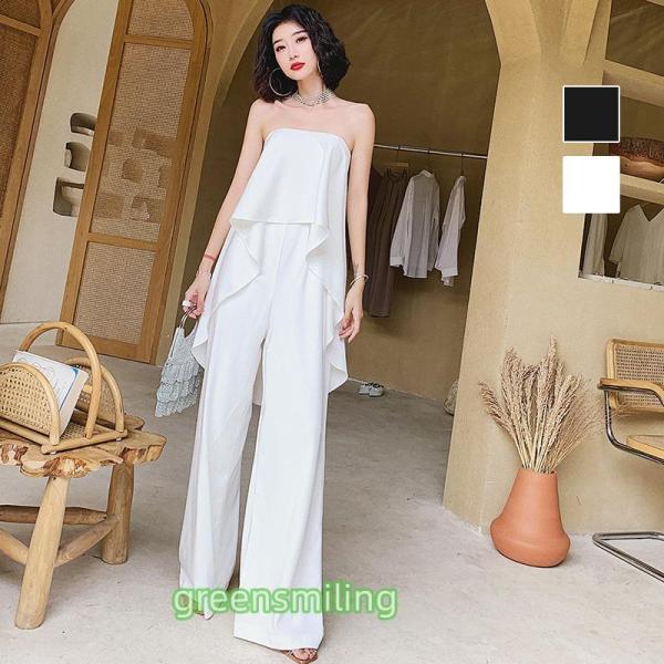 カラードレス パンツドレス ホワイト ブラック ベアトップ パーティー