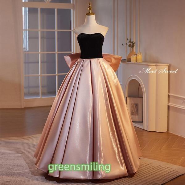 大き目リボンにバイカラーがオシャレな ベア イブニングドレス バイカラーで大きめリボンのベア イブニングドレス?.? バイカラーの