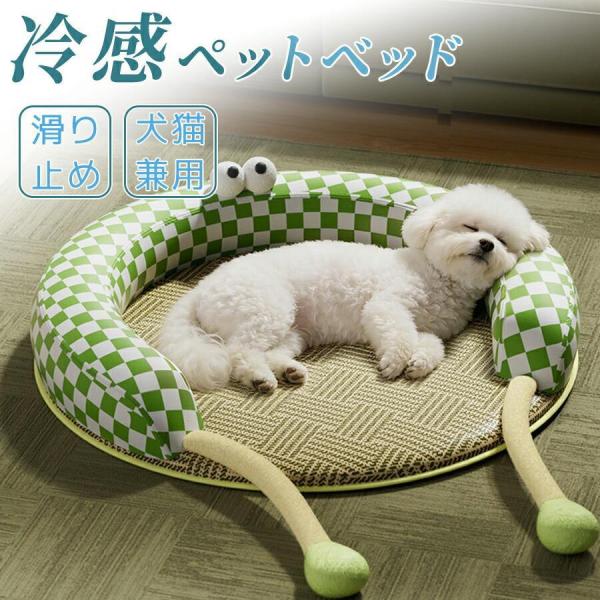 美品❗️ラタン製ペット用ベッド 中型 ホワイトクッション ペットベッド 犬 猫 夏用 ひんやり 冷感 洗える クッション 小型犬