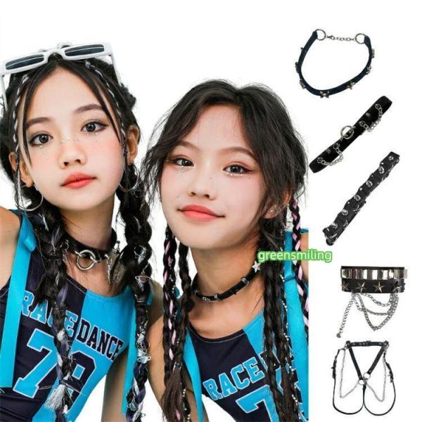 キッズダンス アクセサリー 女の子 チョーカー レッグベルト 手袋 腕輪 カチューシャ 子供 男の子 ベルト ヒップホップ イベント 舞台 発表会  k-pop ステージ