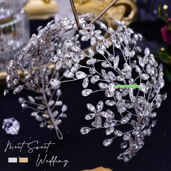 ウェデイング カチューシャ ヘッドドレス 髪飾り ブライダル 花嫁 二次会 パーティー 結婚式 披露宴 発表会 舞台 挙式 映え 前撮り シルバー ゴールド