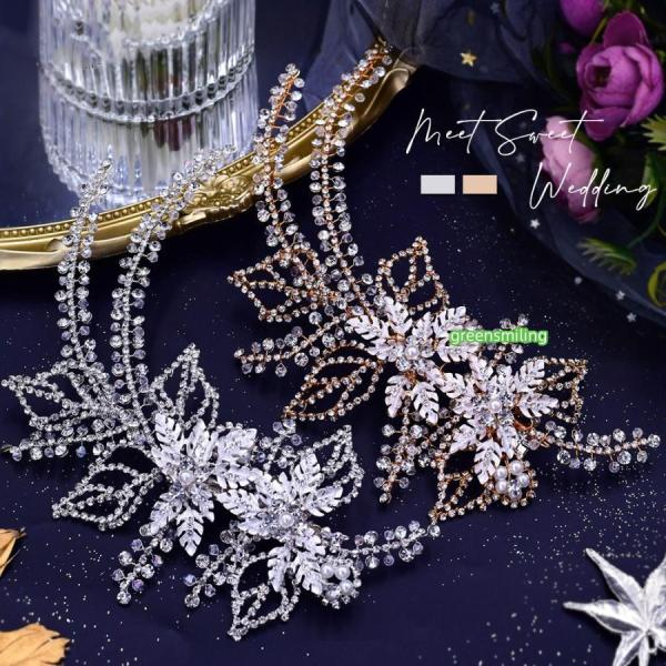 ウェデイング ヘッドドレス 金属花 ヘアピン 髪飾り ラリエット ブライダル 花嫁 二次会 パーティー 結婚式 披露宴 発表会 前撮り 着物 ヘッドアクセサリー