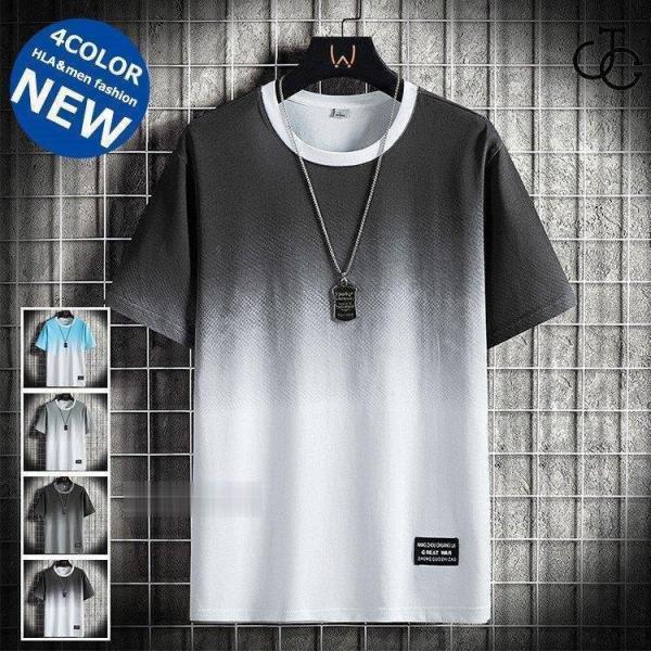 半袖Tシャツ メンズ グラデーション Tシャツ クルーネック 配色 半袖Tシャツ メンズ グラデーション Tシャツ クルーネック 配色