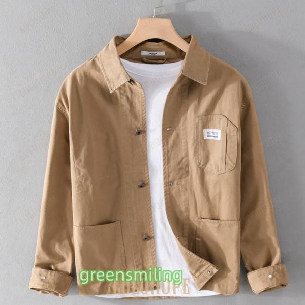 アウター カバーオール メンズ 無地 綿100％ シンプル ブルゾン 作業服 ワーク 秋 シャツジャケット