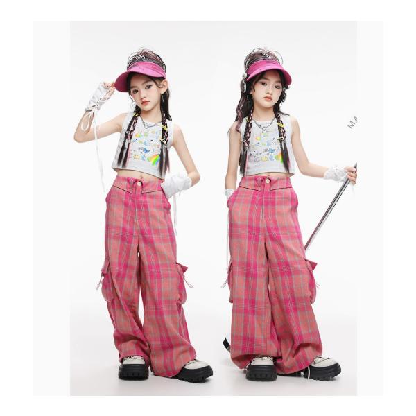 ダンス衣装 キッズ ガールズ  へそ出し 3点 セットアップ カフス付き ヒップホップ キッズダンス衣装 レッスン着 Tシャツ ズボン 110-180 韓国 新作 人