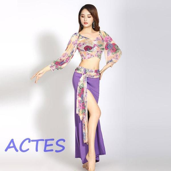 紫色ベリーダンスセットアップ ベリーダンス 衣装 セットアップ レッスン着 可愛い パープル 紫