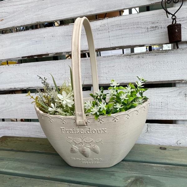 詰替え FRPバスケットプランター33ホワイト新品 - 植物/観葉植物