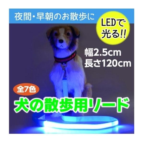 光る リード LED 犬用 防水 電池式 ペット用 夜の犬の散歩を安全に 大型犬から小型犬もＯＫ
