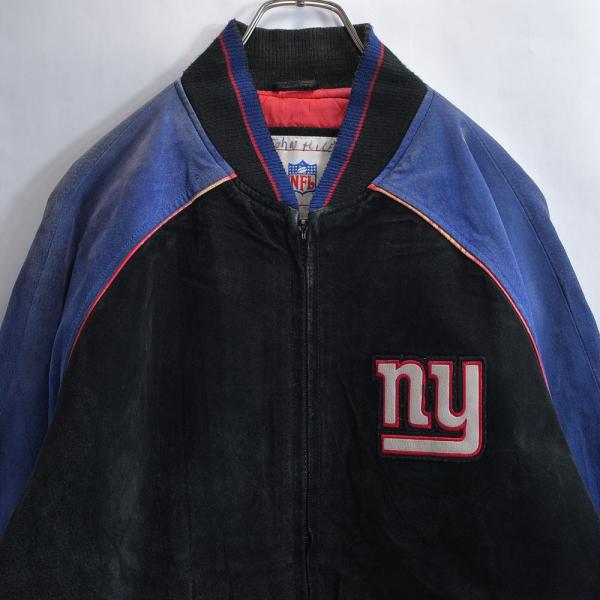 90s〜 NFL 切替デザイン レザー ジャケット 中綿 ブルゾン ヴィンテージ 本革 配色 バイカラー ジャンパー スエード ビ