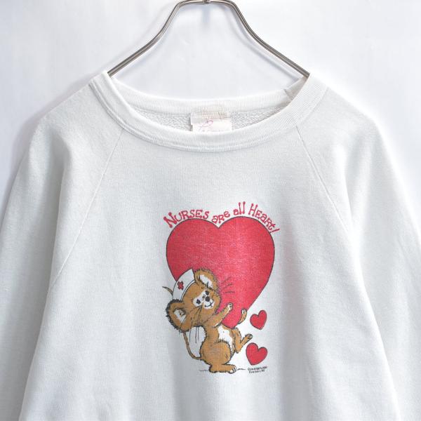 VINTAGE - 80s Premier UNIFORMS グラフィック アニマルプリント スウェットシャツ ヴィンテージ トレーナー ホワイト ビンテージ 動物柄 USA アメリカ古着 レディースM相当 VINTAGE 80s Premier UNIFORMS グラフィック アニマルプリント