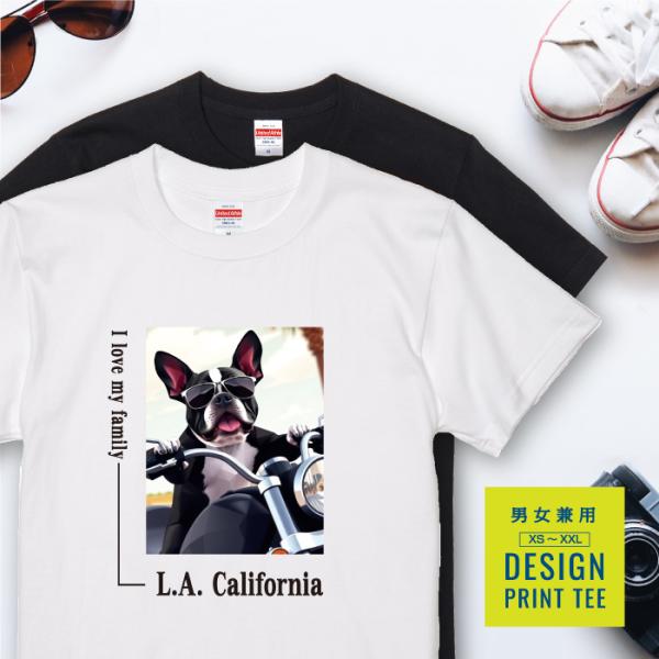 愛犬 Tシャツ 犬 ボストンテリア ブラック ホワイト バイク 西海岸