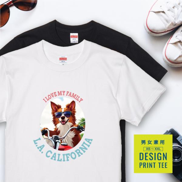 愛犬 Tシャツ 犬 ボーダーコリー レッド ホワイト バイク 西海岸