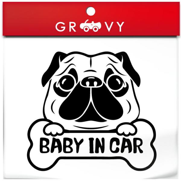 パグ 犬 ステッカー 赤ちゃん 子供 乗ってます BABY IN CAR ベビー イン カー 車 自動車 エンブレム シール ブランド グッズ 雑貨 おしゃれ
