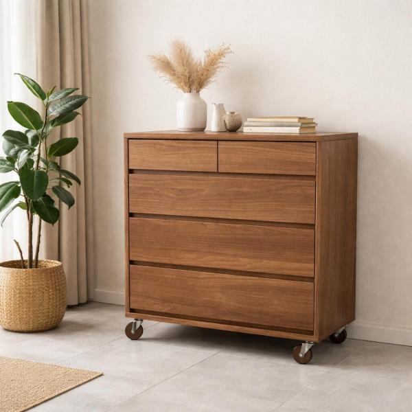 美品　府中　松岡家具　ウォールナット　桐　焼印　TVチェスト　リビングチェスト リビングチェスト 4段 80cm チェスト ウォールナット柄ブラウン 国産