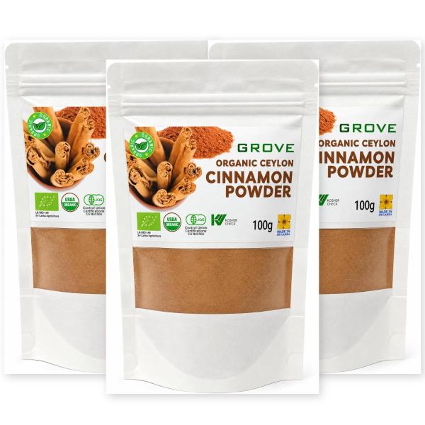 GROVE オーガニック セイロンシナモンパウダー 100g×3袋セット 有機JAS・USDA認証｜スリランカ産｜低クマリン｜無添加