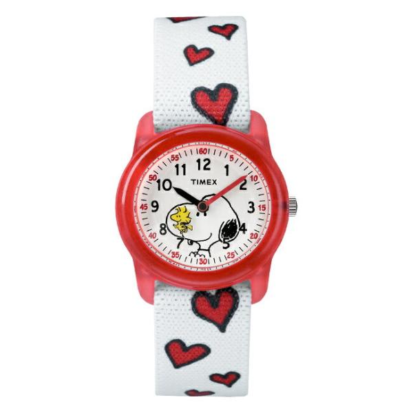 日本未発売 Timex タイメックス キッズ アナログ ピーナッツ 29mm Tw2r 送料無料お手入れ要らず 腕時計 子供 ホワイト 女の子 男の子 スヌーピー 白 レッド ウッドストッ ハート 赤
