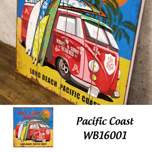 スクエアウォール ウッドボード サーフ Pacific Coast ワーゲン バス アメリカン雑貨