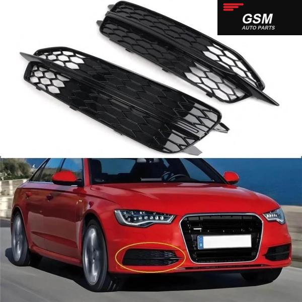 並行輸入品 アウディ S6 A6 C7 S-LINE 2012 2013 フロント バンパー フォグランプ グリル 光沢ブラック