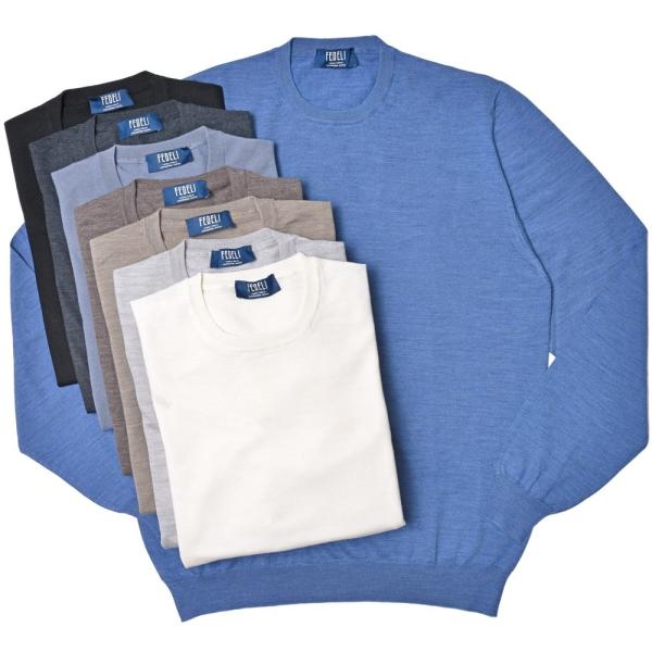 FEDELI（フェデリ）SUPER140'sハイゲージウールクルーネックニット ARG