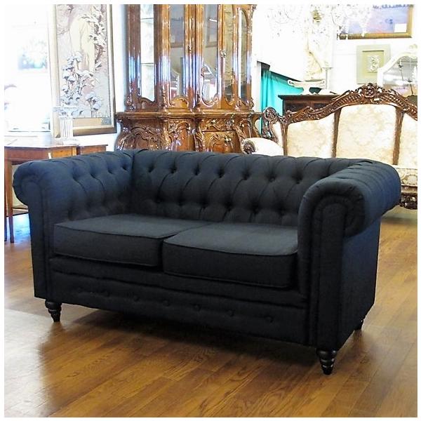 チェスターフィールド調 2人掛けソファー ブラック : 群商 - 通販