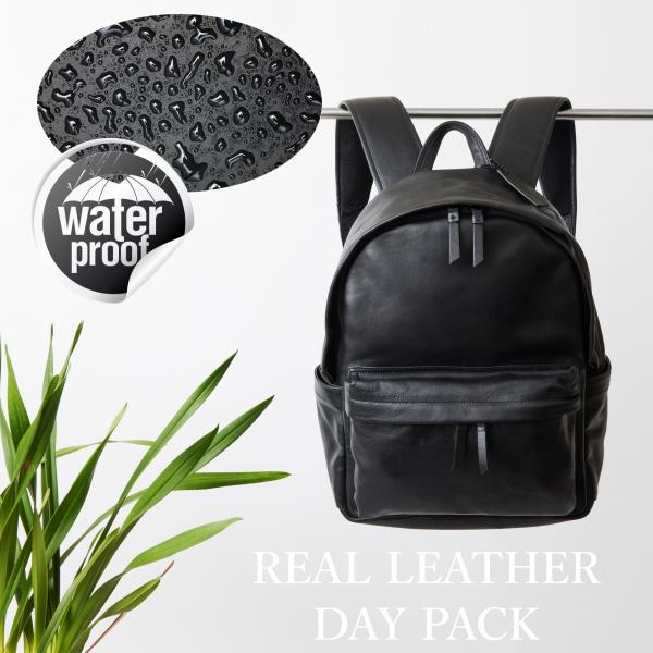 本革 防水 撥水 レザー リュック デイパックM 肩掛け バッグ : Genuine