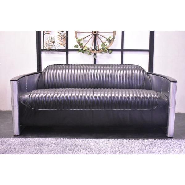 ソファ ソファー 3人掛け 革 本革 総革 3人掛けソファ アルミ張り