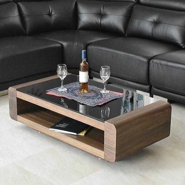 センターテーブル 幅105cm モダン 強化ガラス ウォルナット