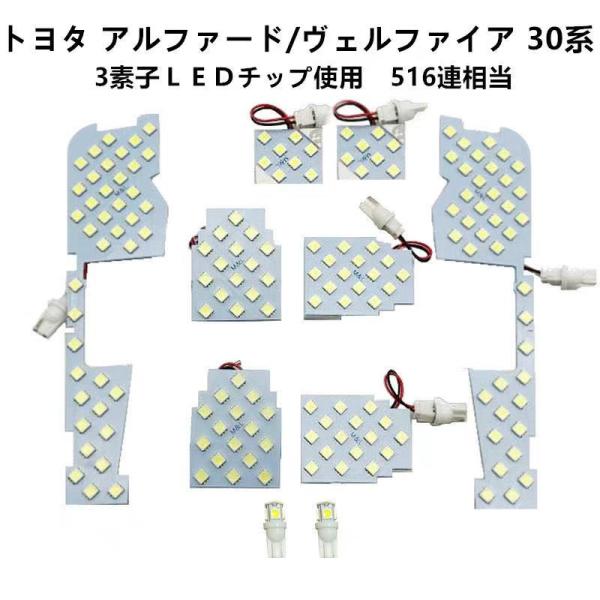 車種別　専用設計 LED　ルームランプ トヨタ アルファード ヴェルファイア 30系 LED ルームランプ 純白色 室内灯 ルーム球 内装 室内