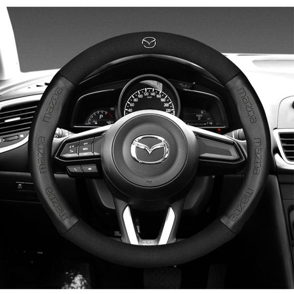 マツダ Mazda ステアリングカバー 黒 赤 ハンドルカバー スエード 牛革